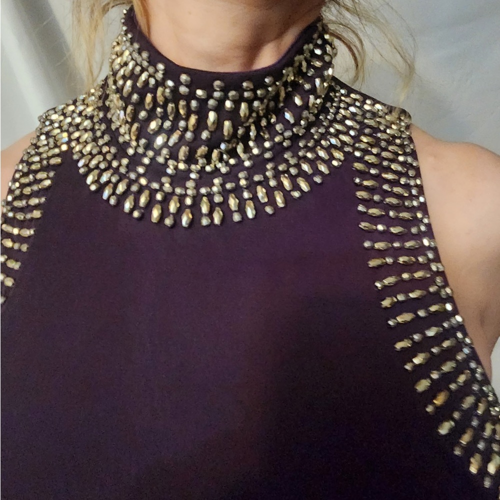 Betsy & Adam Purple Dress with Gold Accents